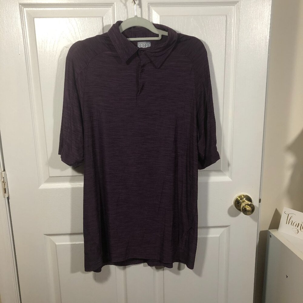 Audi men purple short sleeve polo shirt, 3-button collar, (size M)